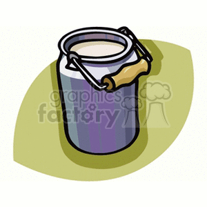 The clipart image contains a single water bucket. The bucket is depicted with a handle and appears to be made of metal, with a purple exterior and a lighter rim at the top. It also has a small shadow indicating it is sitting on a surface.