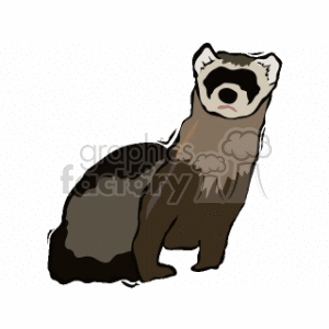 The image depicts a clipart of a ferret, which is a small domesticated mammal belonging to the weasel family. It has a distinctive mask-like pattern on its face, a brown coat with hints of black, and a lighter underbelly.