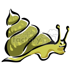 The clipart image features a stylized depiction of a green snail. The snail appears to be in motion with its body elongated and its shell rendered with swirl-like patterns.