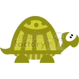 The clipart image shows a stylized green turtle. The turtle has a rounded shell with patterns on it, a cute face with two eyes, and is depicted in a simple, cartoonish manner without any background elements.