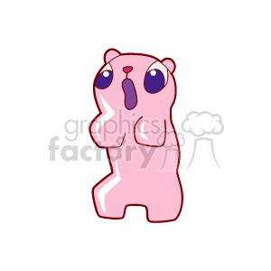 The image depicts a stylized, cute, pink bear with anime-like characteristics. The bear is standing upright, and it has prominent eyes, one of which is winking.