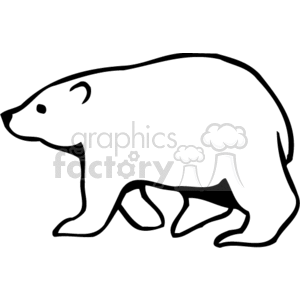 The image is a simple line art representation of a polar bear. The bear is depicted in profile, walking to the right, with distinctive features such as a large body, a rounded head, and a snout.