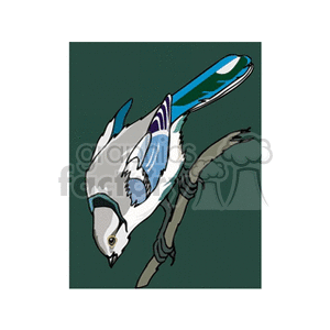 The clipart image depicts a stylized representation of a blue jay perched on a branch. The bird is primarily in shades of blue and white.