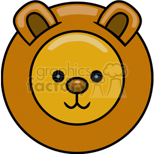 The clipart image depicts a cartoon of a lion's face. It has a round shape with ears at the top, a simple face with eyes, a nose, and a smiling mouth.