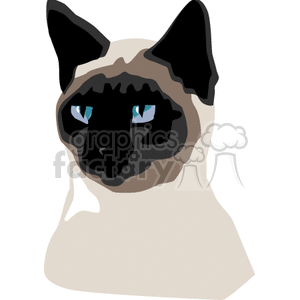 This clipart image depicts a Siamese cat, characterized by its cream-colored body, dark face, ears, paws, and bright blue eyes.