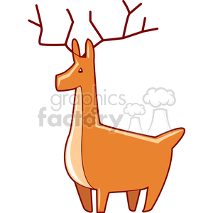 The clipart image depicts a stylized representation of a deer, with notable features including prominent antlers, which indicate that the deer is a buck. The deer is drawn in a simplistic and cartoony style, using flat colors without shading.