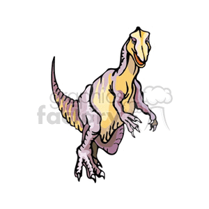 The clipart image features a stylized depiction of a dinosaur. It appears to be bipedal, with strong hind legs, a long tail for balance, and shorter arms with visible claws.