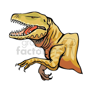 The clipart image features a stylized depiction of a Tyrannosaurus rex (T-Rex), a well-known species of carnivorous dinosaur, known for its large head, sharp teeth, and short arms.