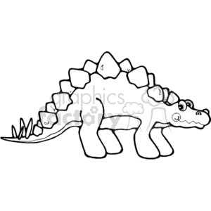 This image shows a black and white drawing of a stegosaurus