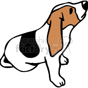 The clipart image features a stylized illustration of a Basset Hound. This dog breed is known for its long ears, short legs, and distinctive droopy eyes. The colors used are white and brown, typical for a Basset Hound's coat pattern.