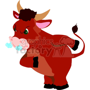 Angry cartoon bull with smoke coming out of his nose