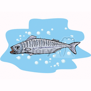 The clipart image shows a cartoon fish with stripes, swimming underwater among bubbles. The fish is illustrated in a simplistic and friendly style, typical for educational materials or children's books.