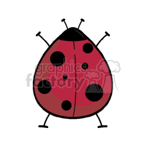 The clipart image shows a stylized representation of a ladybug, which is an insect. The ladybug is depicted in red with black spots and has six legs, a pair of antennae, and a divided wing cover, characteristic of real ladybugs.