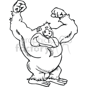 The image is a black and white clipart of a gorilla standing upright and flexing its muscles in a proud or boastful pose. The gorilla is depicted with a slightly silly or cartoonish facial expression, showcasing a sense of humor or playfulness.
