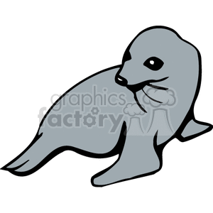 The image is a simple clipart representation of a seal. The seal appears to be in a side profile view with visible flippers and a whiskered face, typically seen on these marine animals.