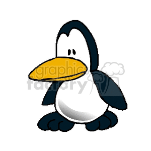 The clipart image features a simple cartoon representation of a penguin. This bird is characterized by its black and white coloring with a prominent yellow-orange beak.