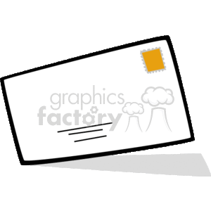 The image depicts a stylized representation of a white envelope, likely intended for mailing letters. The envelope has a postage stamp in the upper right corner, indicating it's ready for mailing. On the front, there are horizontal lines suggesting the location where the recipient's address would be written. This clipart is associated with themes of business, office supplies, mailing, correspondence, and communication via postal services.