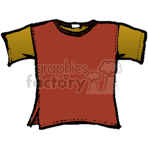 The image is a simple clipart of a t-shirt. The shirt is two-toned, with a primary body color and contrasting sleeve colors. It has short sleeves and a round neckline.