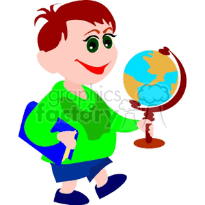 Cartoon student holding a globe 