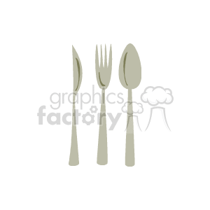 The image contains a set of eating utensils typically used for dining. It includes a knife, a fork, and a spoon, all arranged in a vertical line.