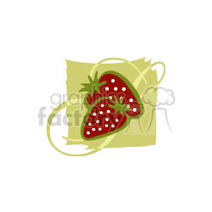 The clipart image features two red strawberries with green leaves and white seeds. They are placed on a pale yellow background with a subtle border that appears to have a texture possibly simulating paper or fabric.