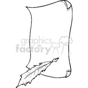 This clipart image shows a scroll of paper, which is unrolled and blank, along with an old-fashioned feather quill pen that would commonly be used for writing. The association with Santa's list, Christmas, and gifts may imply that this could represent a blank list for either Santa Claus to record his list of gifts or for individuals to write their own holiday wish lists.