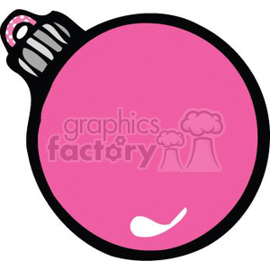 The image depicts a simplistic illustration of a pink Christmas ornament, commonly known as a Christmas bulb. It is designed in a clip art style, with a bold black outline and a highlight to give the appearance of a shiny surface.