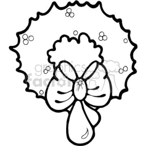 This clipart image features a simplified outline of a Christmas wreath adorned with a bow. The wreath is decorated with small, circular shapes that could represent berries or ornaments. 
