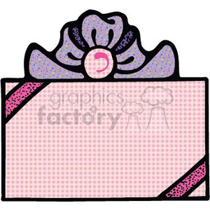 The image appears to be a stylized illustration of a gift or present. It features a large bow on the top with a decorative pattern and what may be a circular tag or sticker at the center. The gift itself has a checkered or dotted texture and appears to be wrapped with a ribbon along the edges.