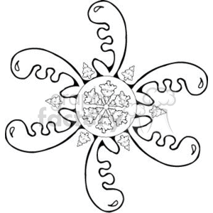 This clipart image features a complex, symmetrical snowflake design. The snowflake has an intricate pattern with various shapes and embellishments that give it a decorative appearance.