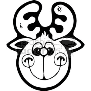 This clipart image depicts a stylized, cartoonish version of a reindeer. The reindeer is represented in a very simplified form with notable features such as large, rounded ears, antlers, expressive eyes, a nose, and a smiling mouth visible.