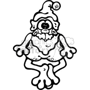 The clipart image displays a whimsical interpretation of a frog character with Christmas-themed elements. The frog is depicted with a beard and is wearing a Santa hat, giving it a festive and playful appearance. The design is simplified and monochromatic, suitable for coloring activities or as a fun holiday graphic.