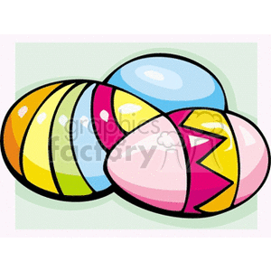 Three Multicolored Decorated Easter Eggs