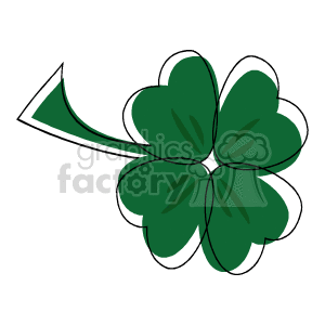 The image shows a four-leaf clover, which is often associated with luck and is a common symbol related to St. Patrick's Day. The clover is green and has a stem, with each leaf having a lighter green detail that suggests the veins of the leaves.