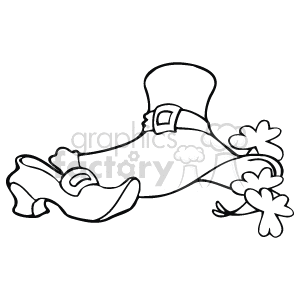 The clipart image contains a stylized representation of Saint Patrick's Day elements. It features a leprechaun's hat with a buckle, which is often a symbol associated with the Irish and St. Patrick's Day. Additionally, there are two clover leaves, typically known as shamrocks, which are a renowned symbol of Ireland and St. Patrick's Day celebrations.