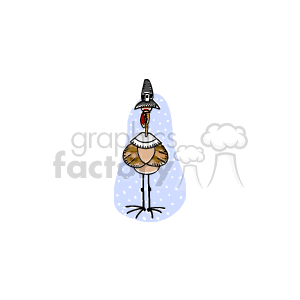 The image shows a cartoon representation of a turkey wearing a pilgrim hat, which is typically associated with Thanksgiving. It seems to be a humorous or whimsical illustration related to the Thanksgiving holiday.