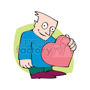 cartoon man holding a big heart