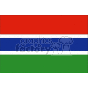 This clipart image displays the national flag of The Gambia. The flag consists of horizontal stripes with red at the top, blue with white edges in the middle, and green at the bottom.