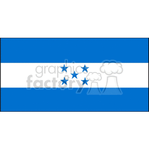 The clipart image shows the national flag of Honduras. It features three horizontal stripes with the top and bottom stripes in blue and the middle stripe in white. In the center of the white stripe, there are five blue stars arranged in an X pattern.