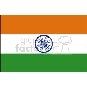 The clipart image displays the national flag of India. It consists of three horizontal stripes of different colors: the top stripe is saffron, the middle stripe is white, and the bottom stripe is green. In the center of the white stripe is a navy blue wheel with 24 spokes, known as the Ashoka Chakra.
