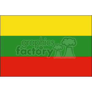 This image depicts a simple graphical representation of the national flag of Lithuania, consisting of three horizontal stripes of color: yellow on the top, green in the middle, and red at the bottom.