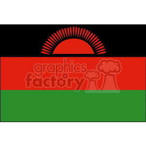 The clipart image features a stylized representation of the national flag of Malawi. The flag has three horizontal stripes of black, red, and green, with a rising red sun on the black stripe at the top.