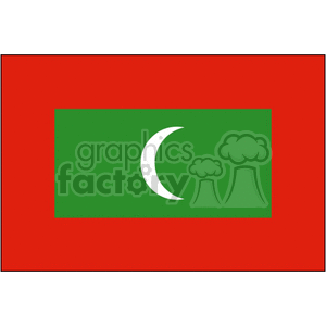 The image is a simple representation of the flag of the Maldives. The flag consists of a red field with a green rectangle at the center bearing a white crescent.