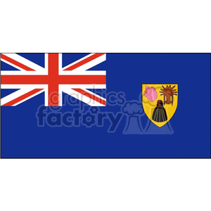 The clipart image shows the flag of the Turks and Caicos Islands. It features a dark blue field with the Union Jack in the canton, and the coat of arms of Turks and Caicos on the right side, which includes a shield bearing a conch shell, a lobster, and a cactus.