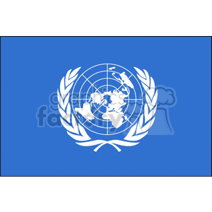 This clipart image displays the flag of the United Nations (UN). The flag features a light blue field with the emblem of the United Nations in white at the center. The emblem consists of a map of the world projected from the North Pole and embraced by two olive branches symbolizing peace.