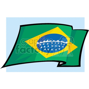 The image is a stylized clipart depiction of the national flag of Brazil. It features a green field with a large yellow rhombus at the center, inside of which is a blue globe with white stars configured to represent the night sky in Brazil, and a white band across it bearing the national motto Ordem e Progresso (Order and Progress).