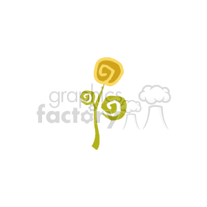 The image depicts a stylized clipart of a flower, featuring a swirly design for both the bloom and the stem, in a simple and abstract form. The colors used are shades of yellow and green.