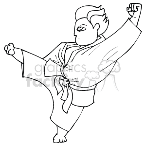 The clipart image depicts a person in a judo or martial arts stance wearing what appears to be a judogi or martial arts uniform with a belt. The figure seems to be performing a technique or kata with one leg raised and hands positioned as if ready for combat or demonstration.