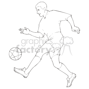 This clipart image depicts a male soccer player in an action pose. He appears to be dribbling or controlling the soccer ball with his foot. His focus is toward the ball, and his posture and limbs suggest movement associated with playing soccer.