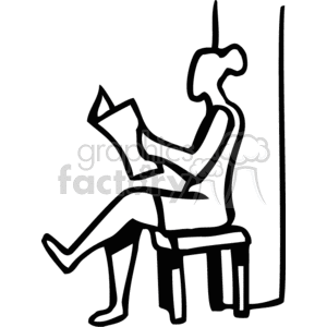An Image of a Woman Sitting on a Stool Reading a Paper